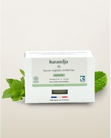 Savon végétal certifié bio MENTHE Karandja 100g