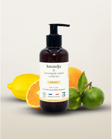 Savon liquide végétal pur olive certifié bio AGRUMES 250 ml