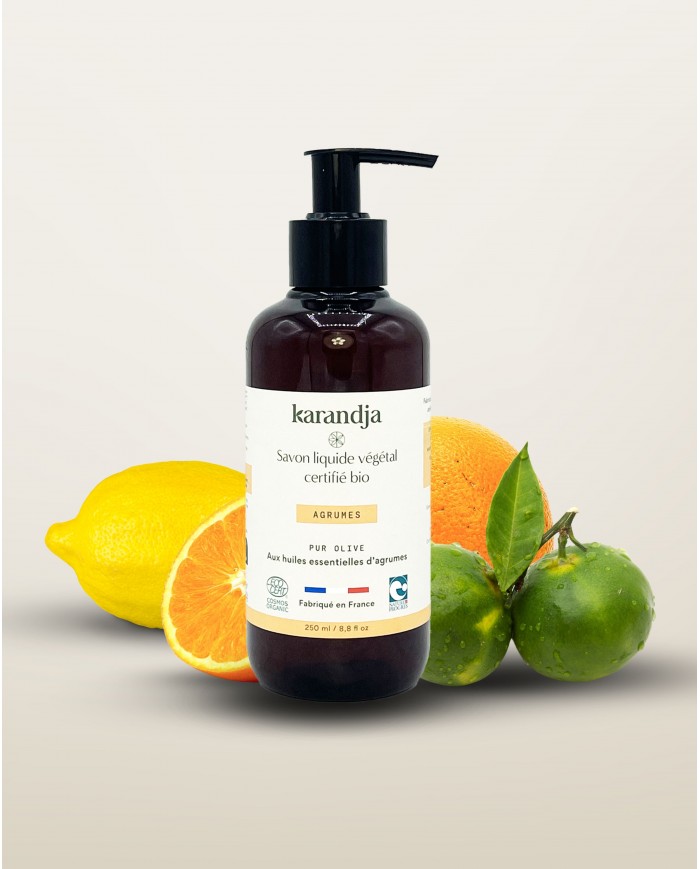 Savon liquide végétal pur olive certifié bio AGRUMES 250 ml