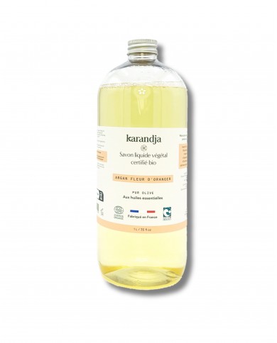 Savon liquide végétal pur olive certifié bio ARGAN FLEUR D’ORANGER 1 L