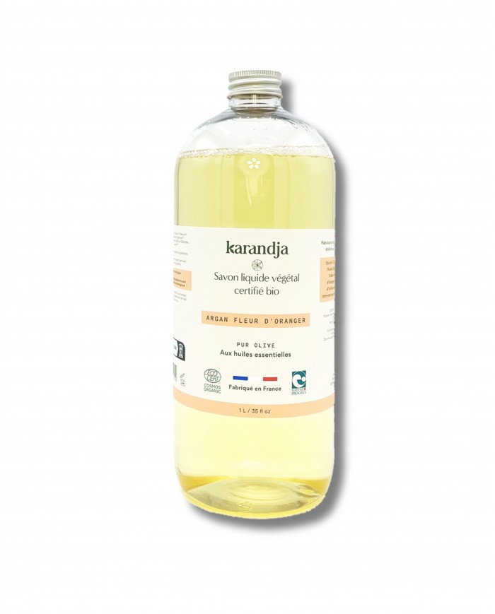 Savon liquide végétal pur olive certifié bio ARGAN FLEUR D’ORANGER 1 L