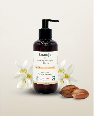 Savon liquide végétal pur olive certifié bio ARGAN FLEUR D’ORANGER 250ml