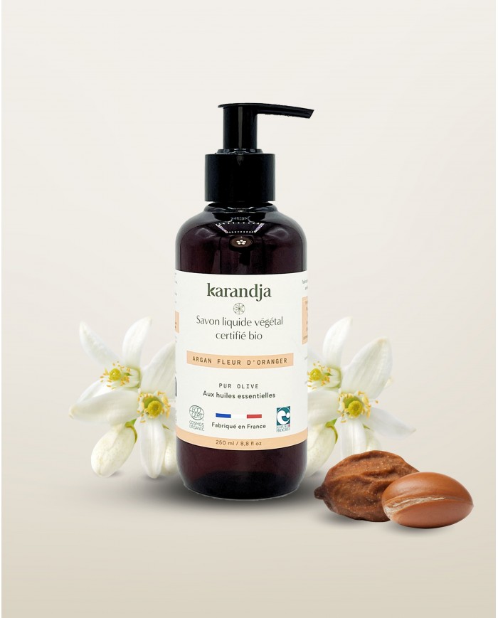 Savon liquide végétal pur olive certifié bio ARGAN FLEUR D’ORANGER 250ml