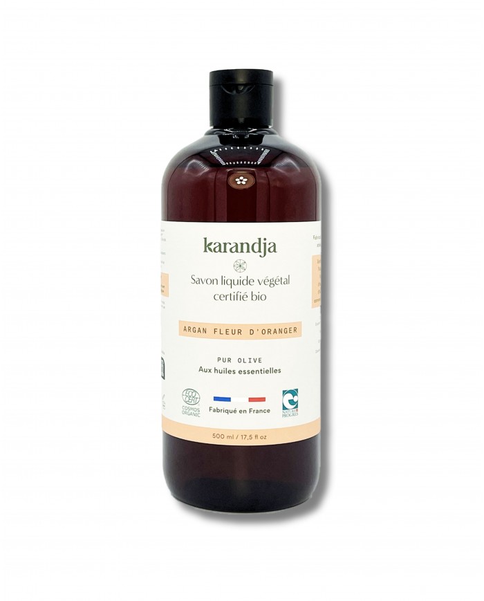 Savon liquide végétal pur olive certifié bio ARGAN FLEUR D’ORANGER 500ml