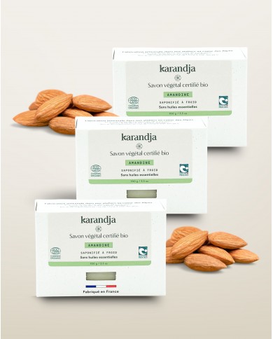 Savon végétal certifié bio AMANDINE (Pack de 3) Karandja