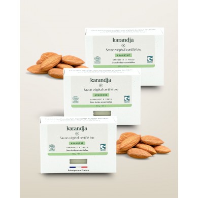 Savon végétal certifié bio AMANDINE (Pack de 3) Karandja