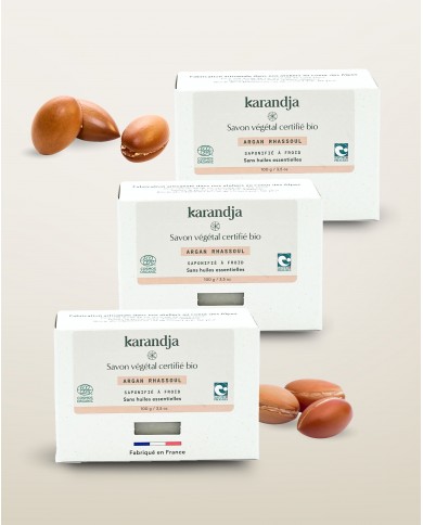 Savon végétal certifié bio ARGAN RHASSOUL (Pack de 3) Karandja