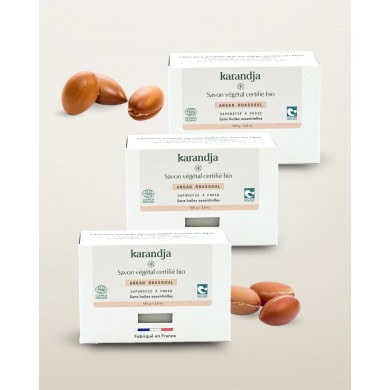 Savon végétal certifié bio ARGAN RHASSOUL (Pack de 3) Karandja