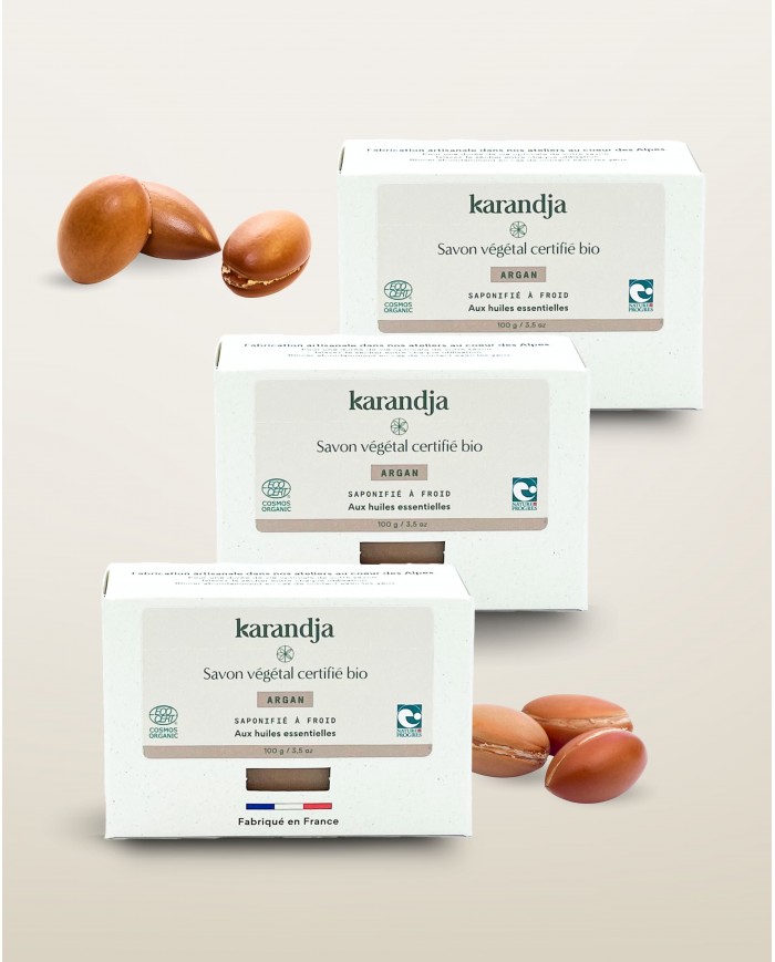 Savon végétal certifié bio ARGAN (Pack de 3) Karandja