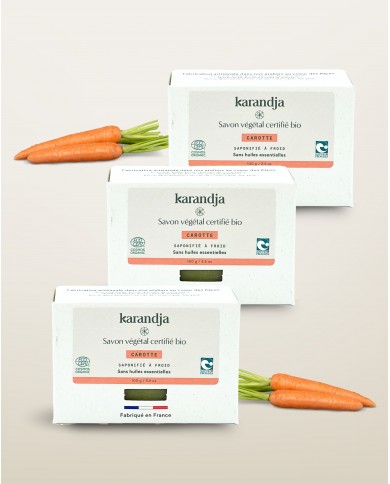 Savon végétal certifié bio CAROTTE (Pack de 3) Karandja