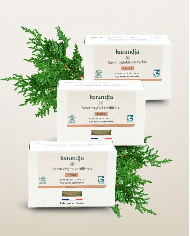Savon végétal certifié bio CEDRE (Pack de 3) Karandja