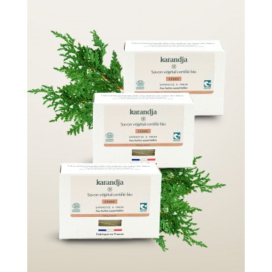 Savon végétal certifié bio CEDRE (Pack de 3) Karandja