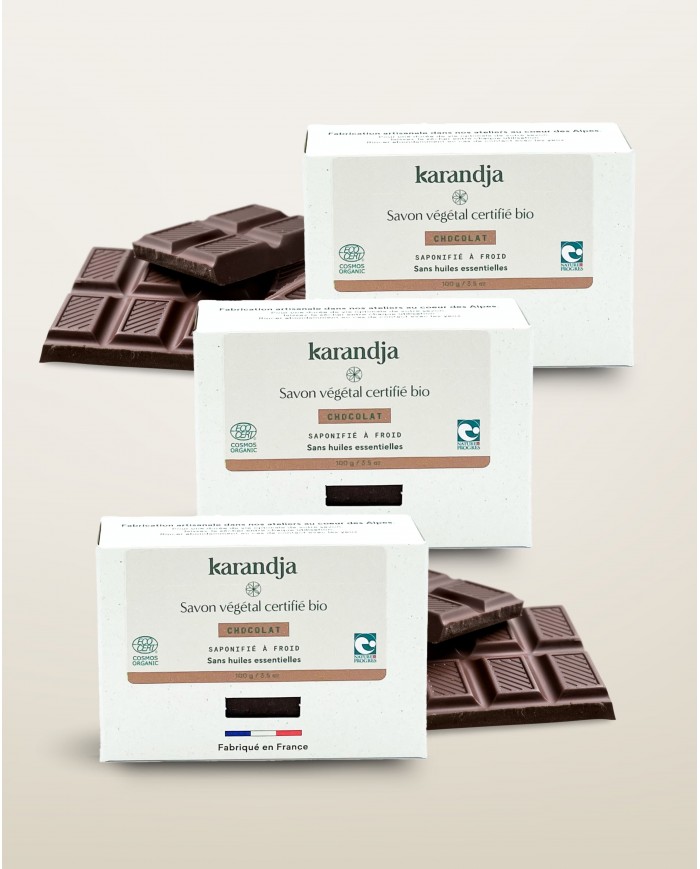 Savon végétal certifié bio CHOCOLAT (Pack de 3) Karandja