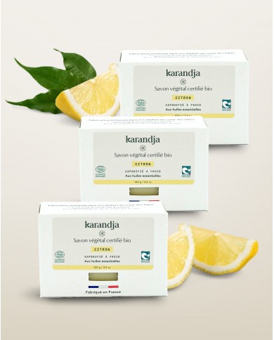 Savon végétal certifié bio CITRON (Pack de 3) Karandja