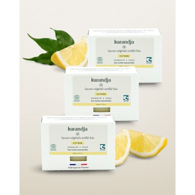 Savon végétal certifié bio CITRON (Pack de 3) Karandja