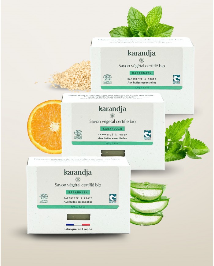 Savon végétal certifié bio KARANDJIN (Pack de 3) Karandja