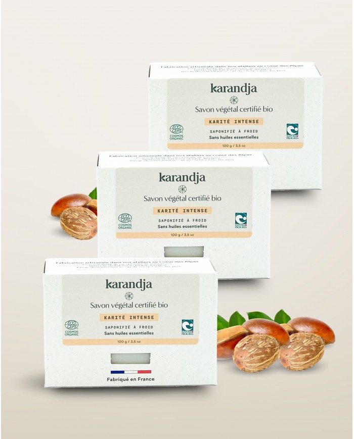 Savon végétal certifié bio KARITE INTENSE (Pack de 3) Karandja