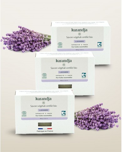 Savon végétal certifié bio LAVANDE (Pack de 3) Karandja