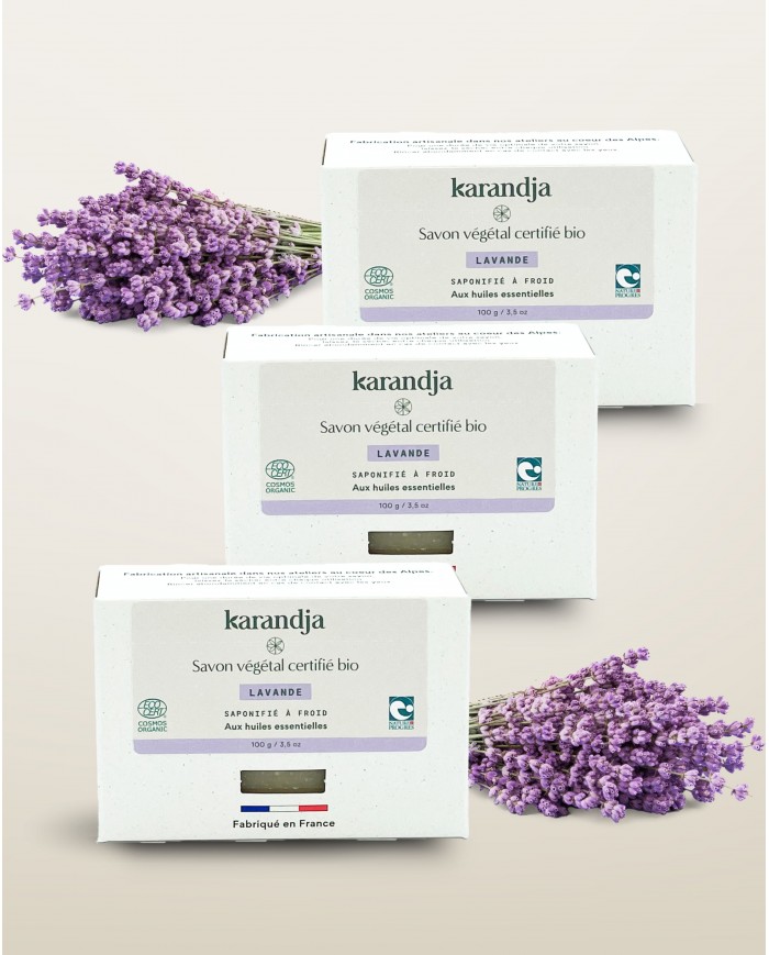 Savon végétal certifié bio LAVANDE (Pack de 3) Karandja