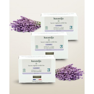 Savon végétal certifié bio LAVANDE (Pack de 3) Karandja