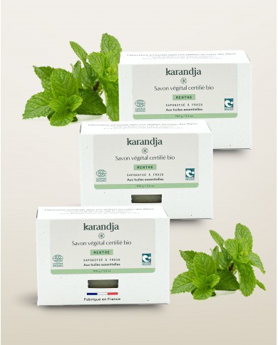 Savon végétal certifié bio MENTHE (Pack de 3) Karandja