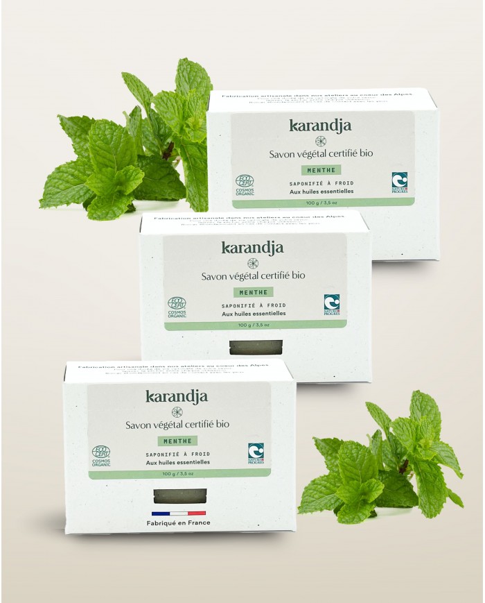 Savon végétal certifié bio MENTHE (Pack de 3) Karandja