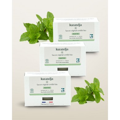 Savon végétal certifié bio MENTHE (Pack de 3) Karandja