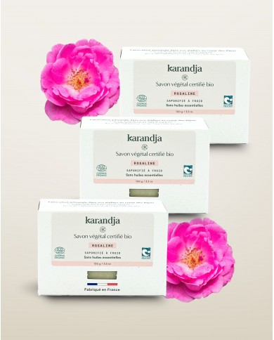 Savon végétal certifié bio ROSALINE (Pack de 3) Karandja