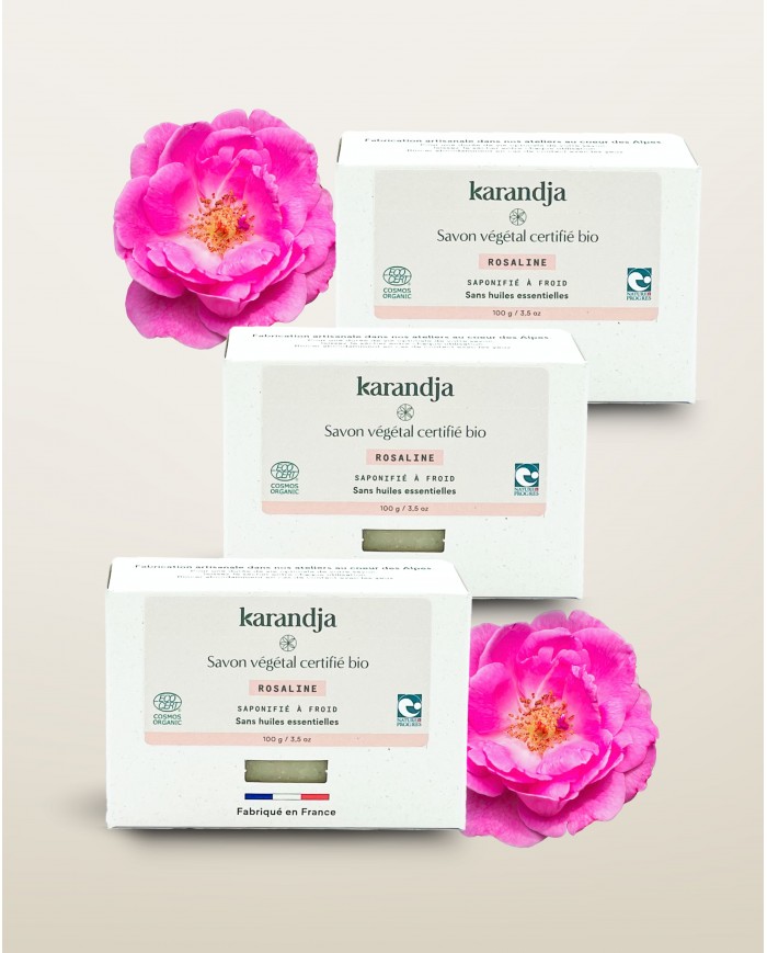 Savon végétal certifié bio ROSALINE (Pack de 3) Karandja