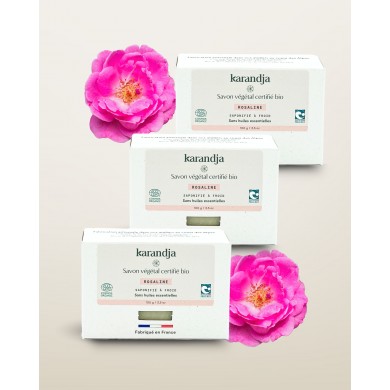 Savon végétal certifié bio ROSALINE (Pack de 3) Karandja