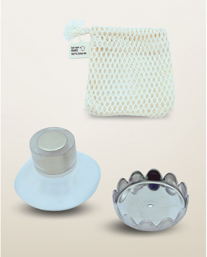 Pack duo porte-savon aimanté et filet sauve-savon coton bio