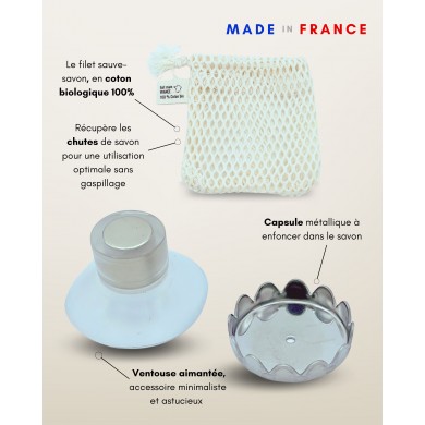 Pack porte savon aimanté + filet sauve savon