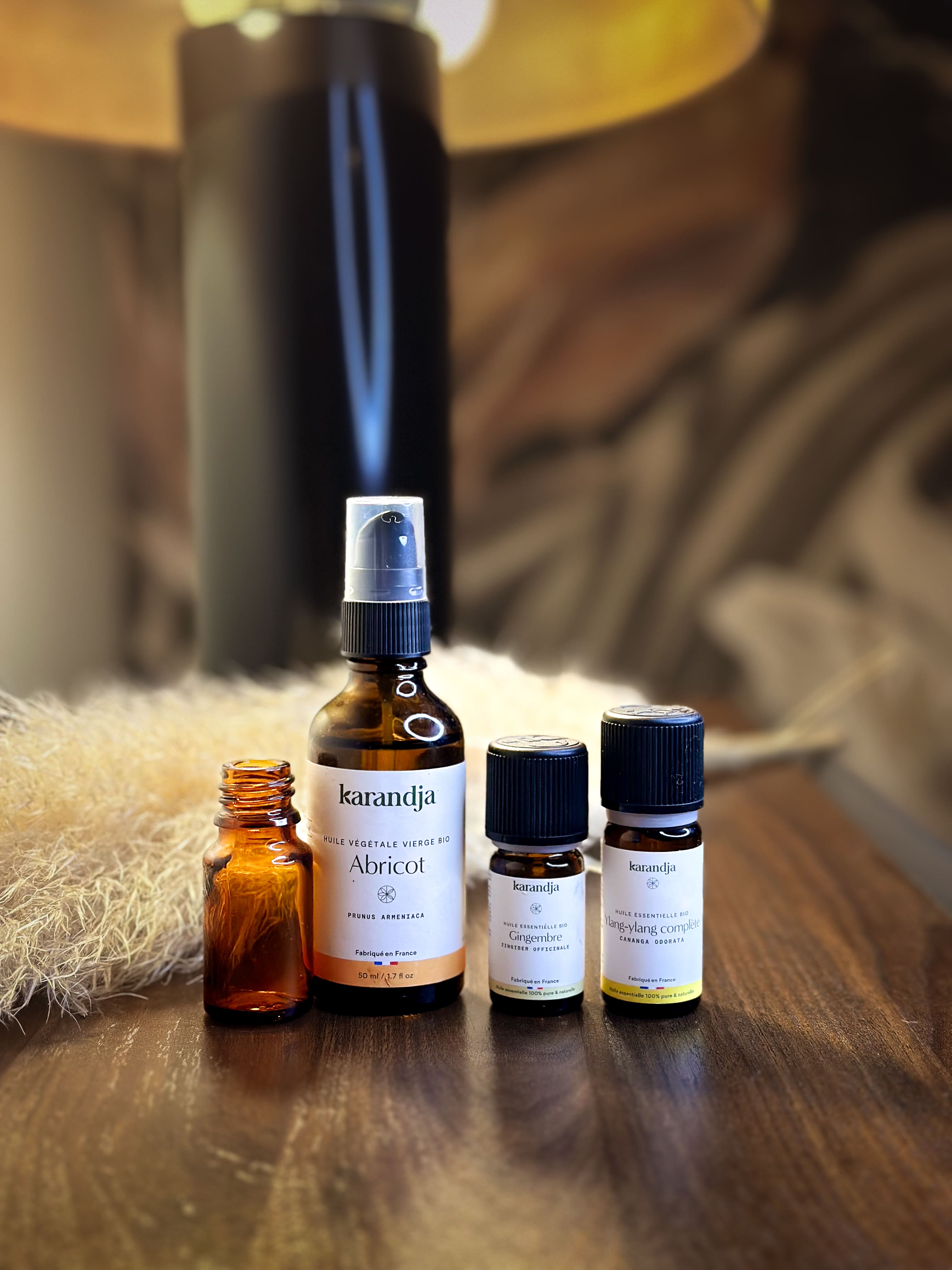Ensemble d'huiles de massage pour libido : HV abricot / HE Ylang Ylang / HE Gingembre